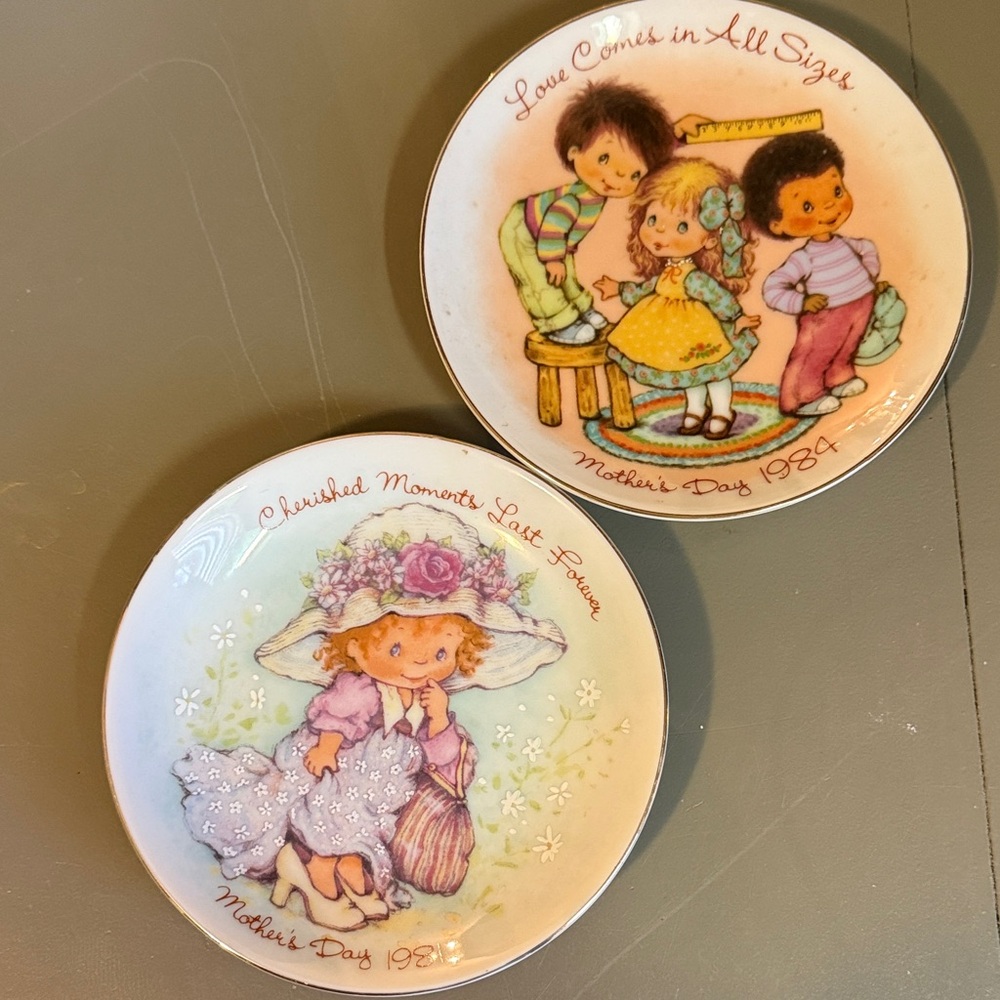 Avon Pastel Children's Illustration Collectible Plates - Yellow, Pink, Green